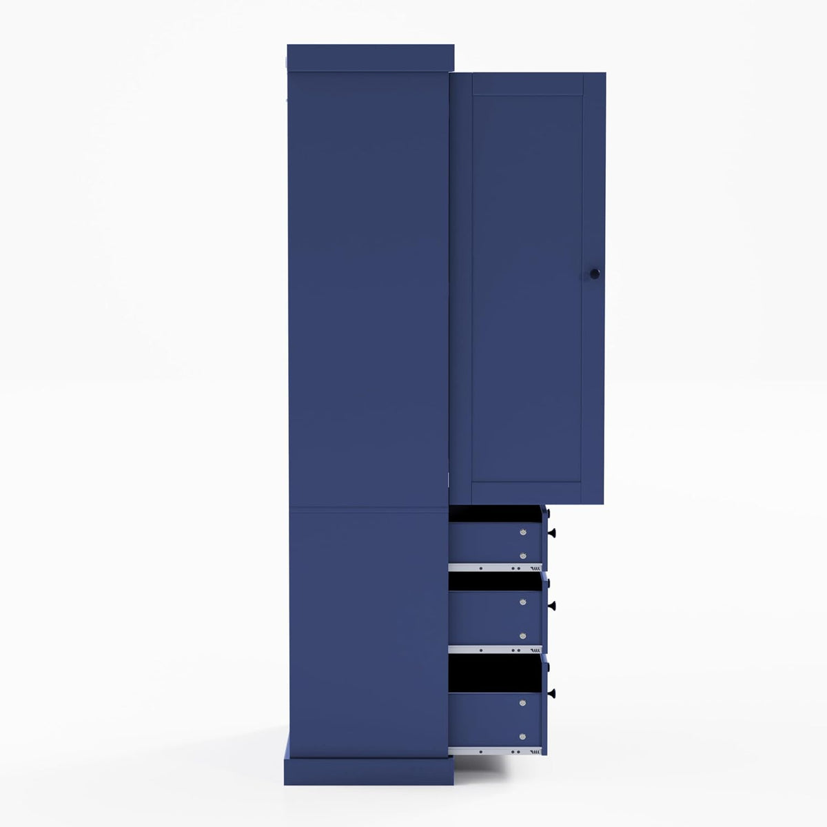 Pantry with 8 Door Shelves and 3 Drawers, 77inch Farmhouse Freestanding Tall Cupboard Storage Cabinet with 3 Adjustable Shelves for Kitchen Room (Blue)
