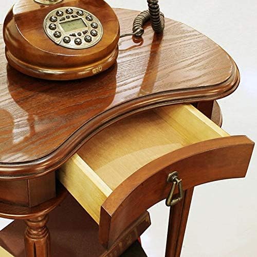Telephone Table, American Carved Side Table,Shelves with Drawers,Telephone Living Room Side Table,European Style Retro Flower Pot Decoration Table (Color:Light Walnut,Siz
