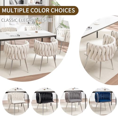 Velvet Dining Chairs Set of 2, Upholstered Dining Room Chairs with Metal Legs, Sillas de Comedor Modernas 2, Modern Kitchen Chairs for Dining Room, Living Room, Kitchen, Bedroom, Beige