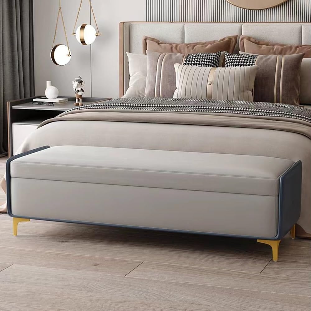 Modern Bed End Stool Bedroom Shoe Changing Entrance Bench Clothing Store Cloakroom Rest Sofa Storage Entryway(Off-White,Large)