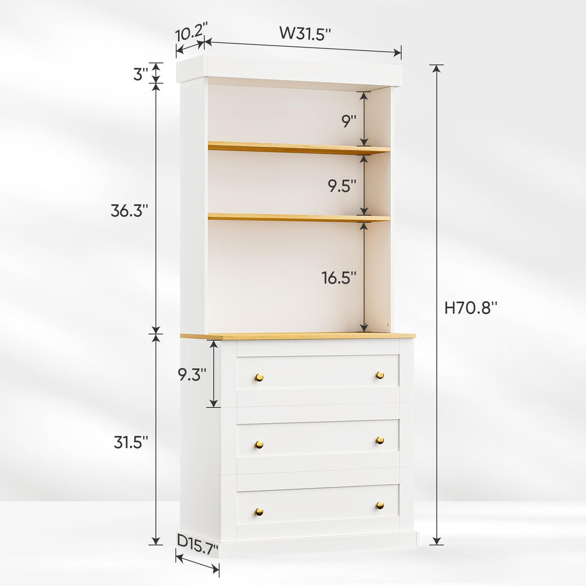 71" Farmhouse Kitchen Pantry Cabinet with Drawers, White Freestanding Coffee Bar Hutch with Microwave Stand, Large Storage Cabinet with Adjustable Shelves for Living Room and Kitchen