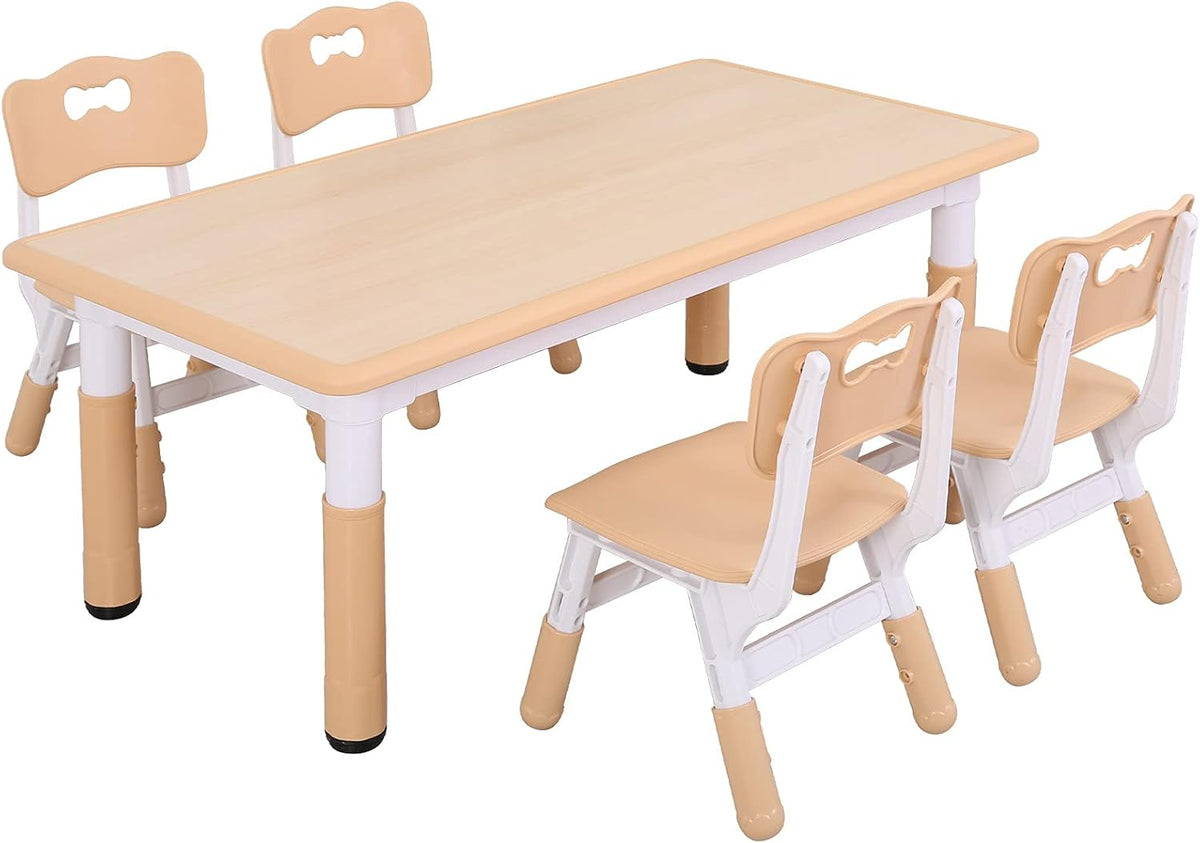 UNICOO Kids Table and Chairs, Height Adjustable Toddler Table and Chair Set with 4 Chairs, Graffiti Desktop, Classroom/Daycare/Home, Children Multi-Activity Table for Ages 2-8