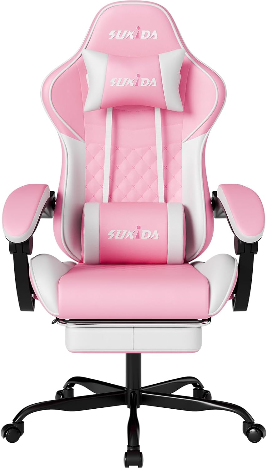 Ergonomic Video Gamer Chairs Gaming Computer Chairs Gamer Chairs for Adults Massage Lumbar Support Swivel Height Adjustable Headrest Backrest