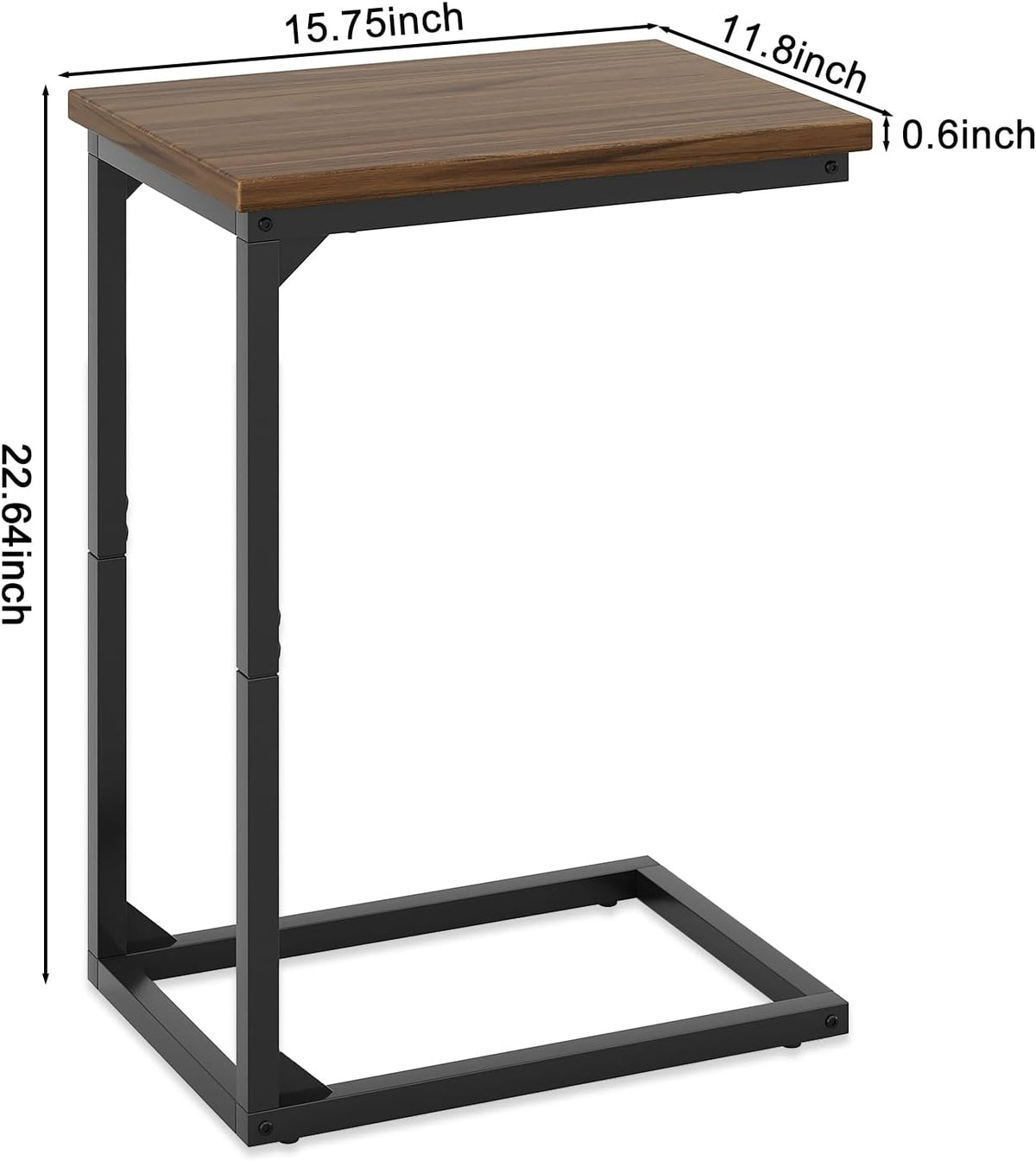 C-Shaped End Table,Small Side Tables for Sofa and Bedside，Sofa Table with Metal Frame for Sofa, Living Room, Bedroom, Office,Brown and Black