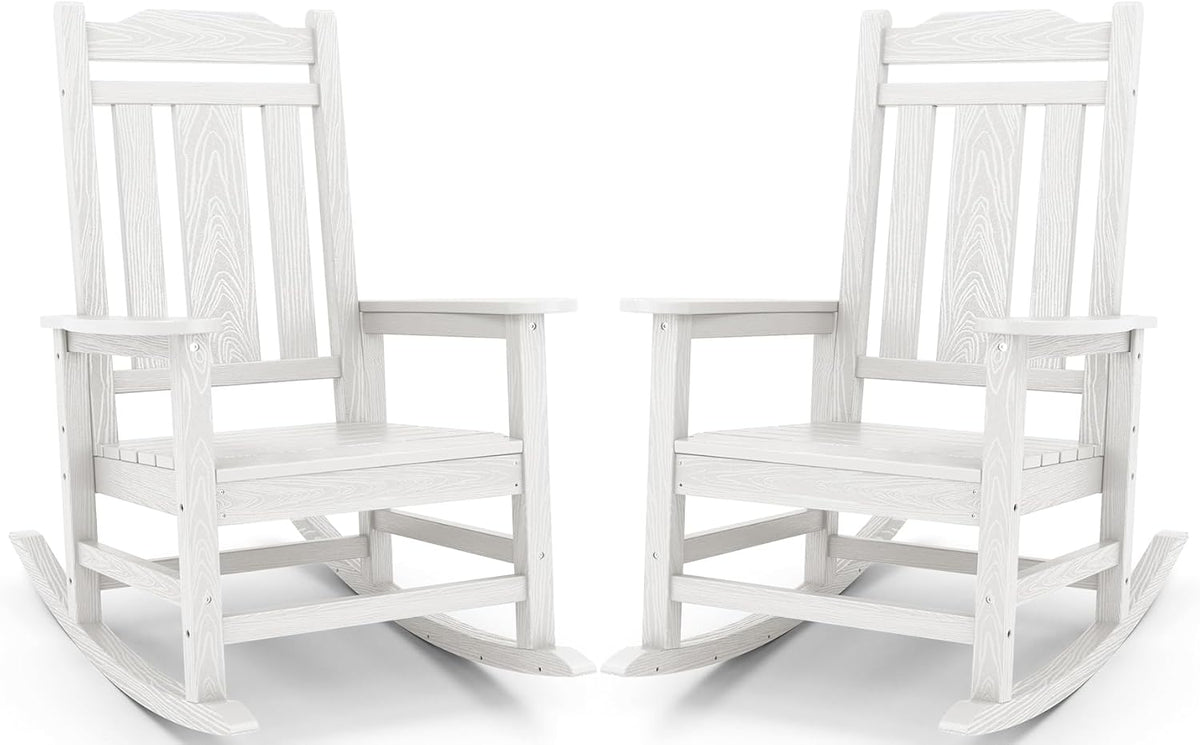 SERWALL Oversized Outdoor Rocking Chair Set of 2, HDPE Outdoor Rocking Chair for Adults, White