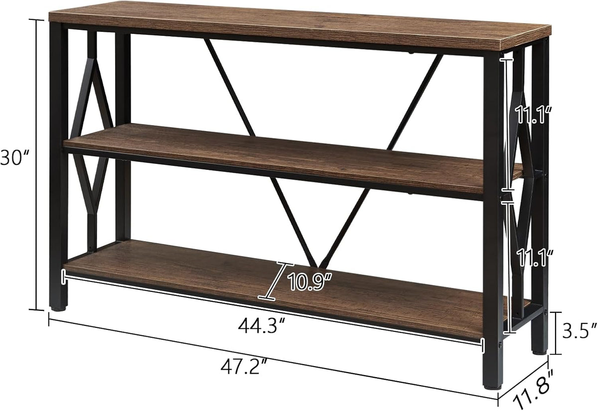 HOMISSUE Sofa Console Table, Rustic Console Table with 3-Tier Storage, Engineered Wood Sofa Tables with Open Shelves, Heavy Duty Entryway Tables for Living Room, Hallway (47 Inch, Rustic Brown)