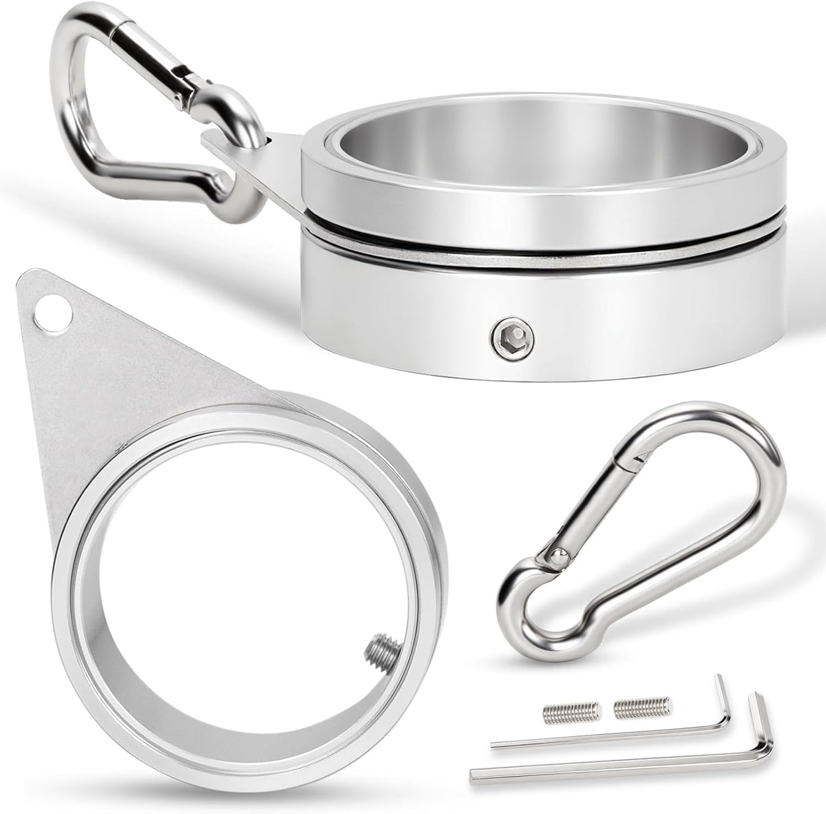 2" Large Flag Pole Rings, 2 Pcs Aluminum Alloy Spinning Flag Pole Ring Clips Swivels, 360° Rotating Anti Wrap Flagpole Ring Hardware with Stainless Steel Carabiners for 1.6-2" Diameter