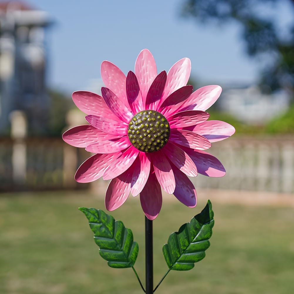 Viveta Wind Spinner Outdoor, Decorative Wind Sculpture wtih Sturdy Stake,Pink Pinwheels for Yard and Garden