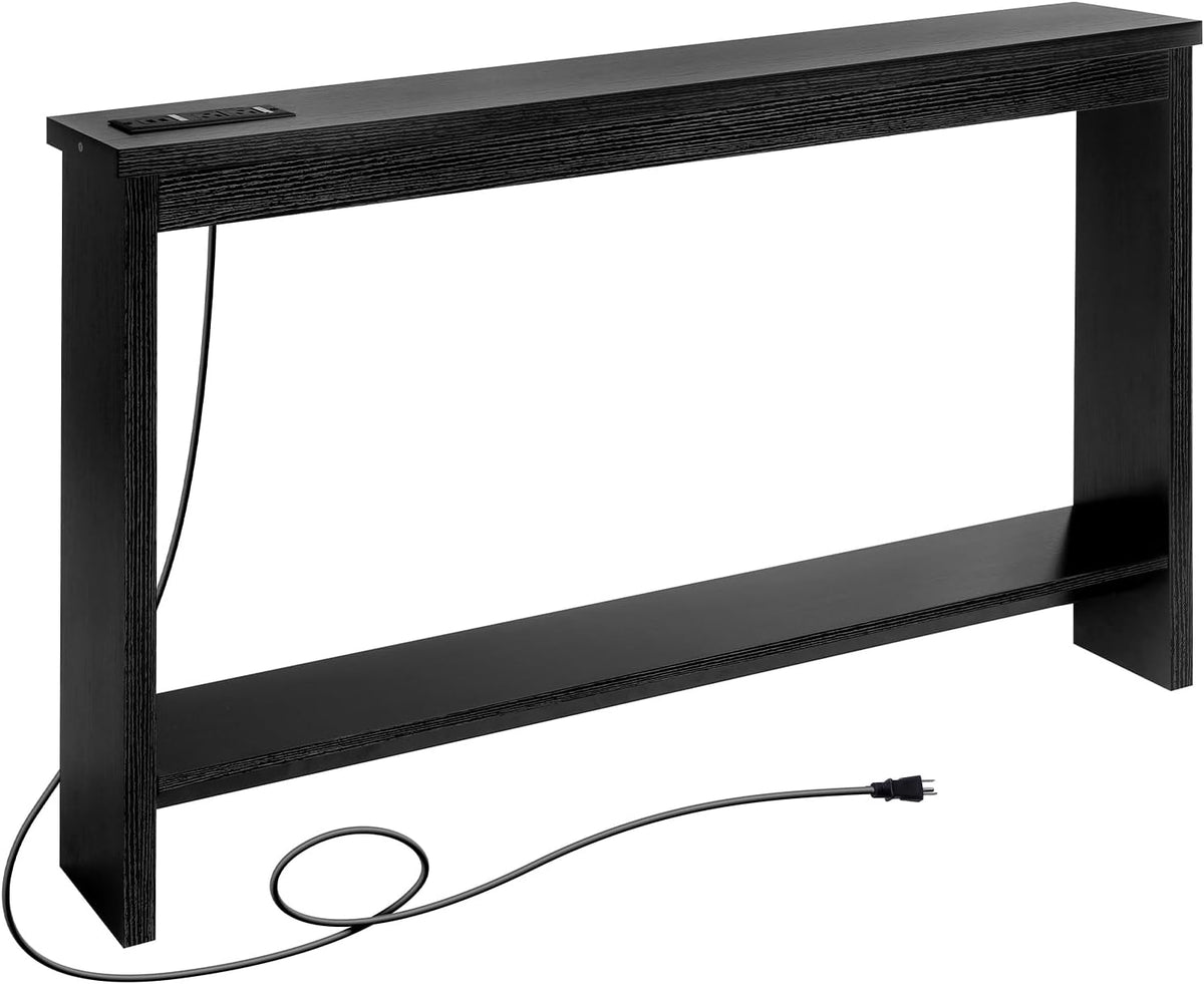 ZGREN Narrow Sofa Table with Outlet, USB Ports and Charging Station - Skinny Console Table for Living Room and Entryway, Black