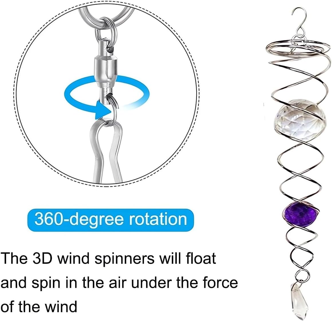 Decorative Spiral - 2024 New Gazing Ball Spiral Tail Wind Spinner Stabilizer, Spinfinity Designs Hanging Kinetic Wind Spinners Decorative Spiral Crystal Sun Catchers Rainbow Maker (Blue, 9in)