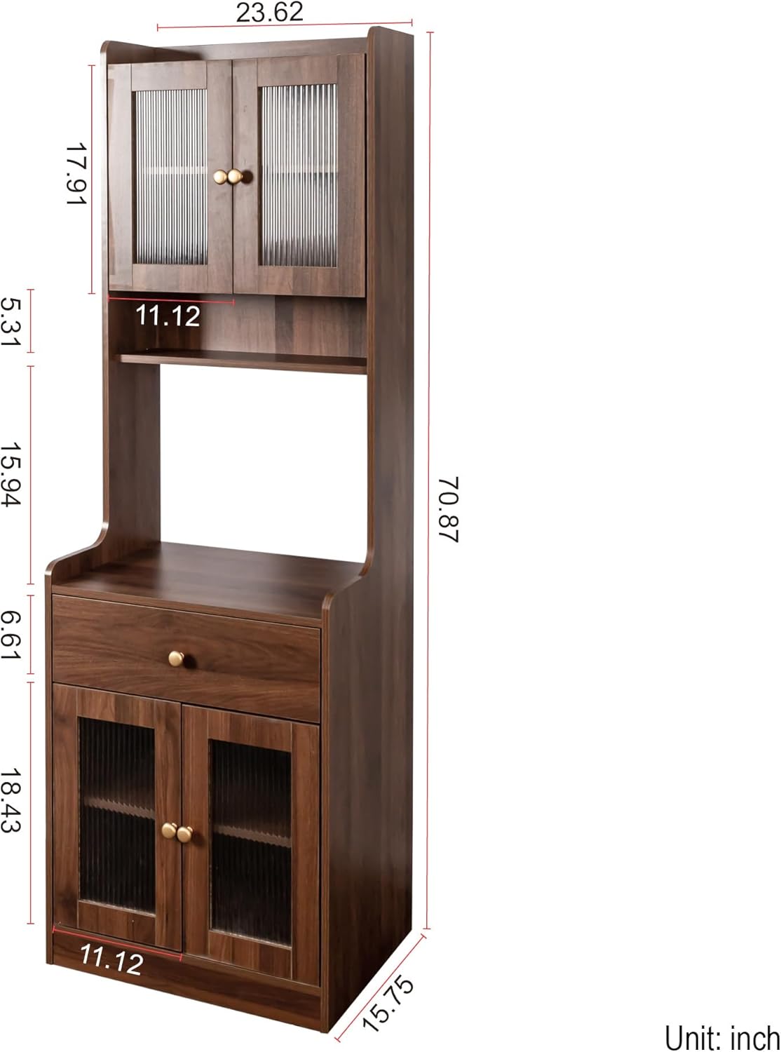 Black Farmhouse Kitchen Pantry Hutch, Storage Cabinet with Drawers, Freestanding Buffet Sideboard Coffee Bar (Walnut)
