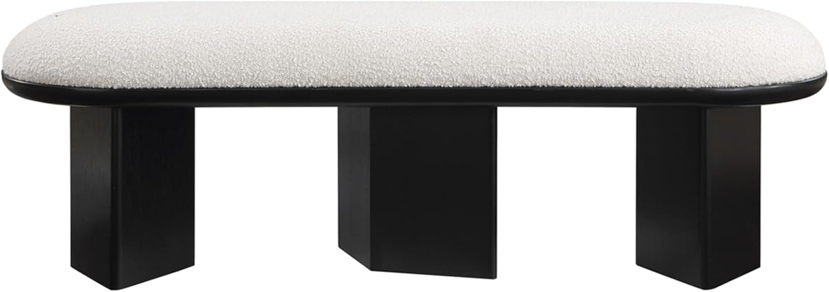 Meridian Furniture 22005Cream Wilshire Collection Art Deco Bench with Luxurious Cream Boucle Fabric and Rich Solid Wood with Black Finish, 57.5" W x 20" D x 18" H, Cream