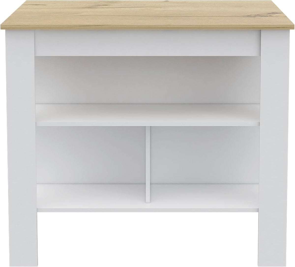 3-Shelf Kitchen Island White and Light Oak with Particle Board | Transitional kitchen island with 3 shelves and ample storage for meal prepping