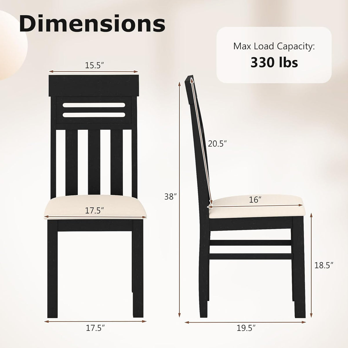 Giantex Wooden Dining Chairs Set of 2, High Back Black Dining Room Chairs with Padded Seat & Rubber Wood Frame, PU Leather Farmhouse Side Chairs for Kitchen Living Room