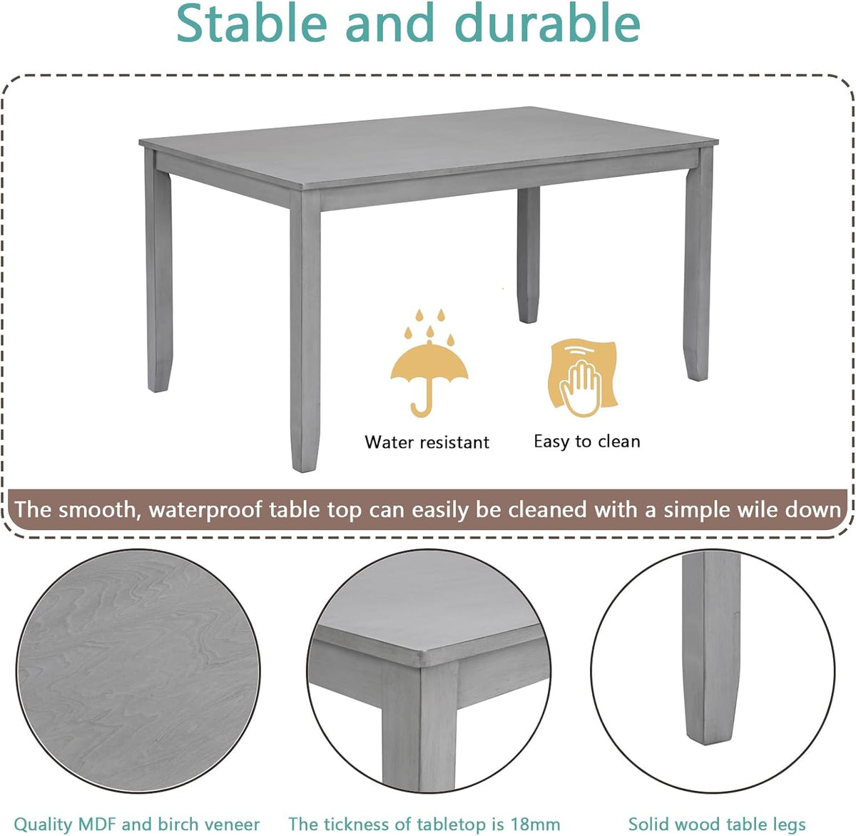 LUMISOL 5-Piece Dining Table Set for 4, Farmhouse Kitchen Table Set with 4 Upholstered Chairs, Wood Table and Chairs Set for Dining Room, Kitchen, Small Space, Grey