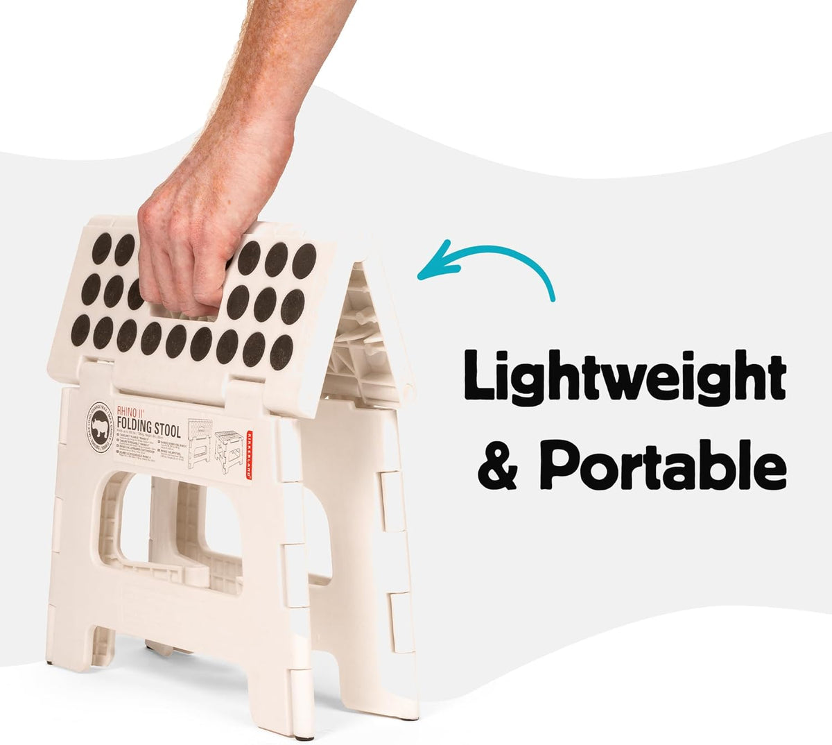 Kikkerland Rhino Foldable Step Stool – Holds Adults up to 300 Lbs, Best for Kitchen & Bathroom – Collapsible, Portable, Lightweight Stepping Stool with Sturdy, Non-Slip Design – White, 8”