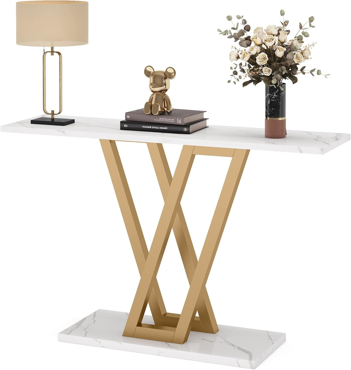 LITTLE TREE Console Table Hallway Table for Entryway 43 Inch Sofa Table Entryway Tables for Living Room, White & Gold