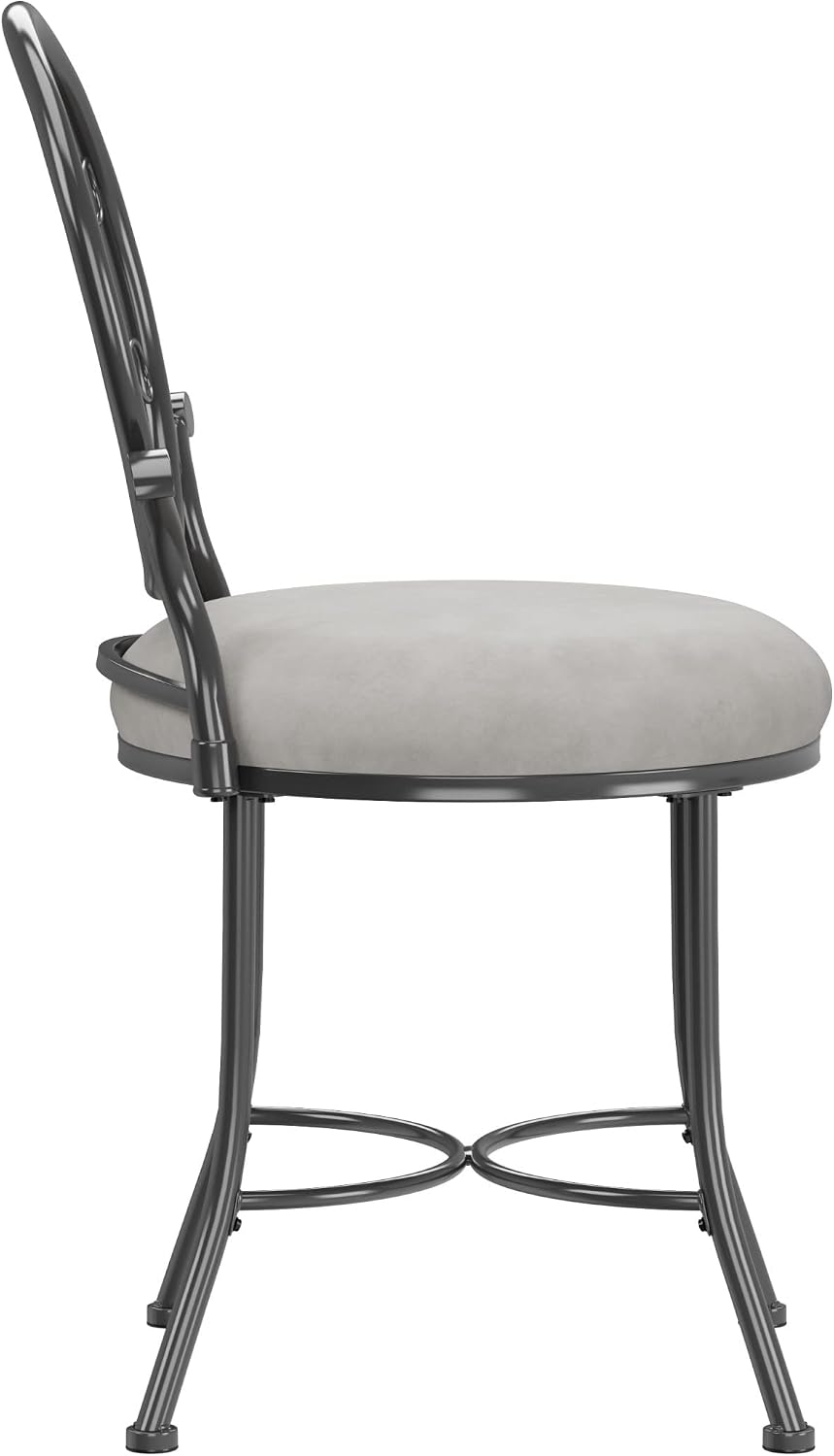 Hillsdale O'Malley Vanity Stool with Spiral Pattern Design, Metallic Gray Fabric