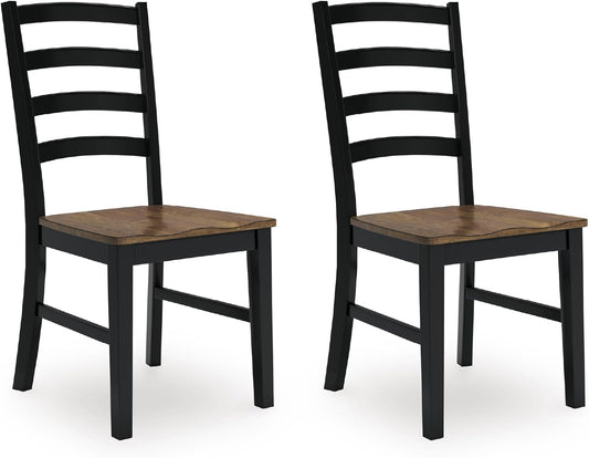 Signature Design by Ashley Wildenauer Dining Chairs Set of 2, Modern Ladderback Dining Chairs with Solid Wood Frame, Two-Tone Finish, Contoured Seat, Black/Brown | Solid wood frame, Mango veneer and MDF substrate seat, Modern ladderback, 250 lb capacity