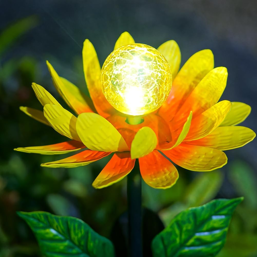 Solar Flowers Wind Spinners Outdoor,Sunflower Windmill for Yard Art Decor Lights Wind Pinwheels with LED Crystal Ball Spring Outdoor Decor for Garden Lawn Patio
