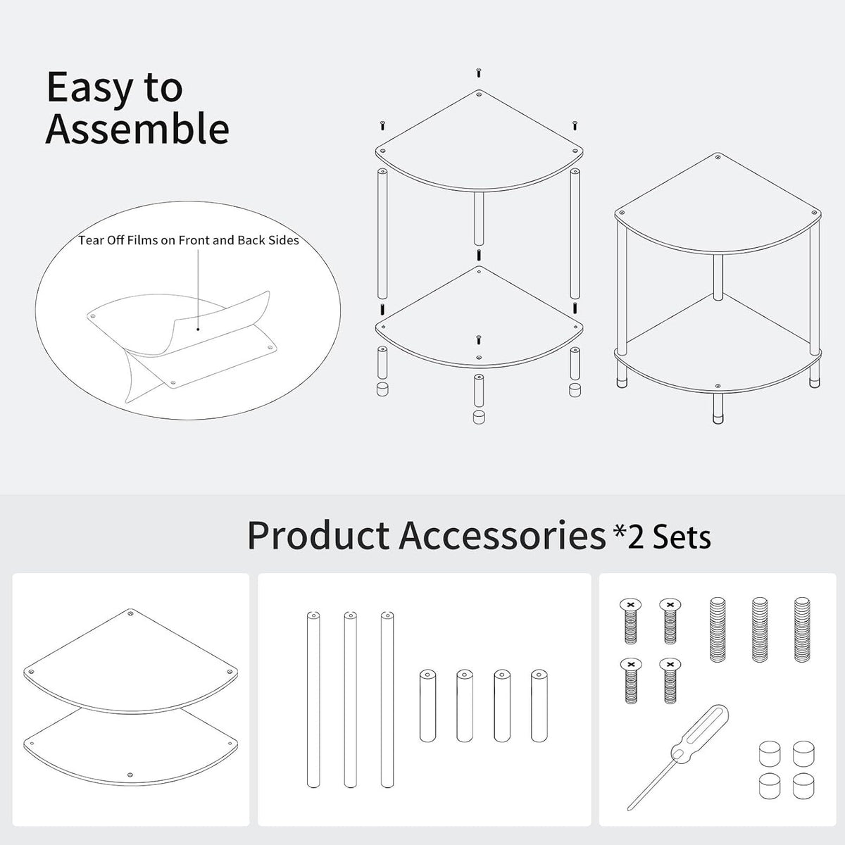 Clear Triangle Acrylic Side Table Set of 2 for Small Space, 11.81" L x 11.81" W x 19.82" H, 2-Tier Corner Shelf Stand End Table for Living Room Bedroom, Corner Rack Storage Shelf for Bathroom