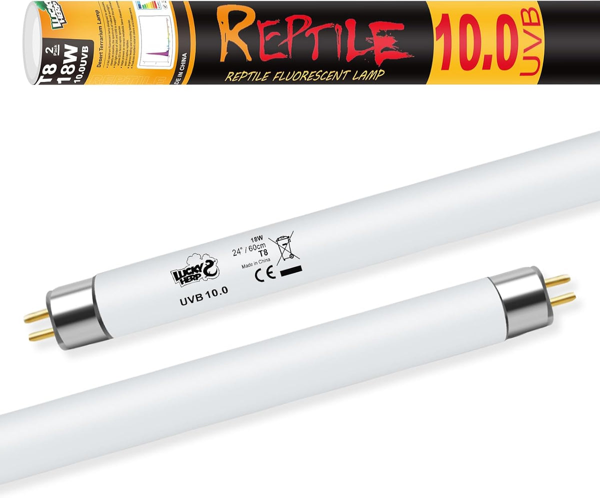 LUCKY HERP T8 18W UVB 10.0 Reptile Light, UVA UVB Reptile Light Bulb 2 Pack, Fluorescent Lamp for Reptiles Amphibians Lizards Chameleons