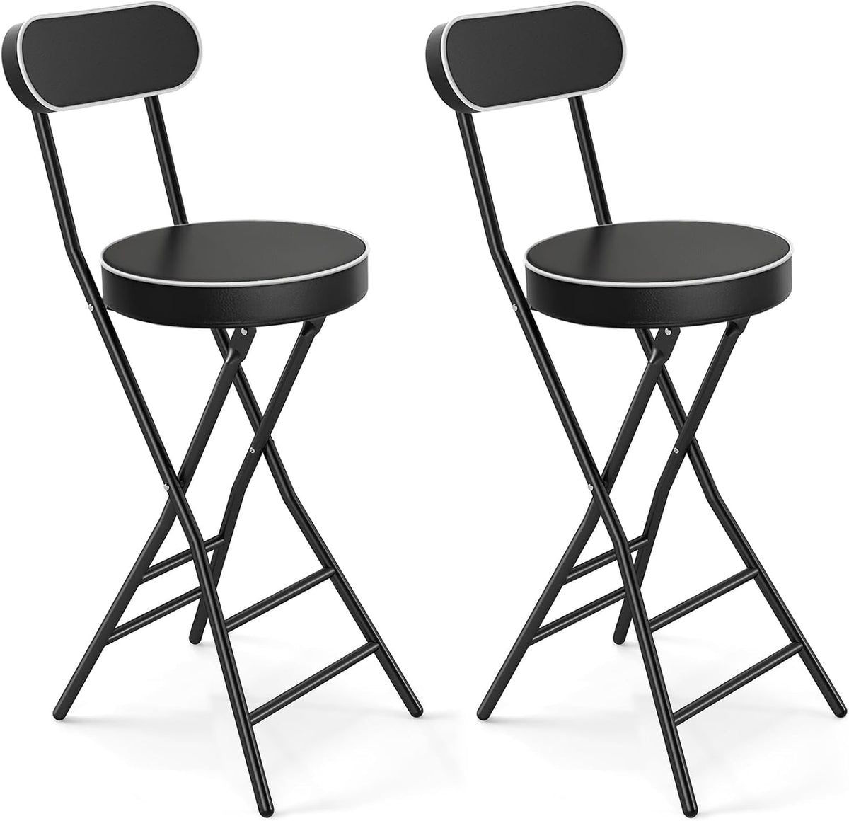 5Rcom 2 Pack Folding Stool, 24 inch Cushioned Padded Folding Bar Stool with Backrest, Foldable Stools for Adults Up to 400lbs, Collapsible Round Folding Counter Height Stool Chair for Camping Kitchen