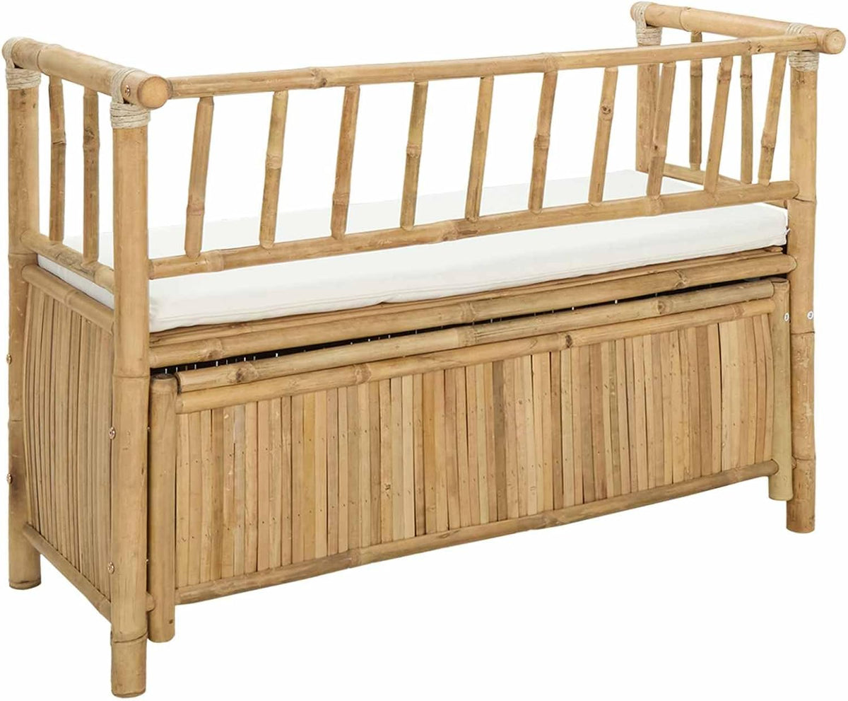 Bamboo Garden Storage Bench 110 x 47 x 80 cm, Outdoor Seating with Hidden Compartment, Post Leg Design for Patio or Indoor Use, Natural Finish