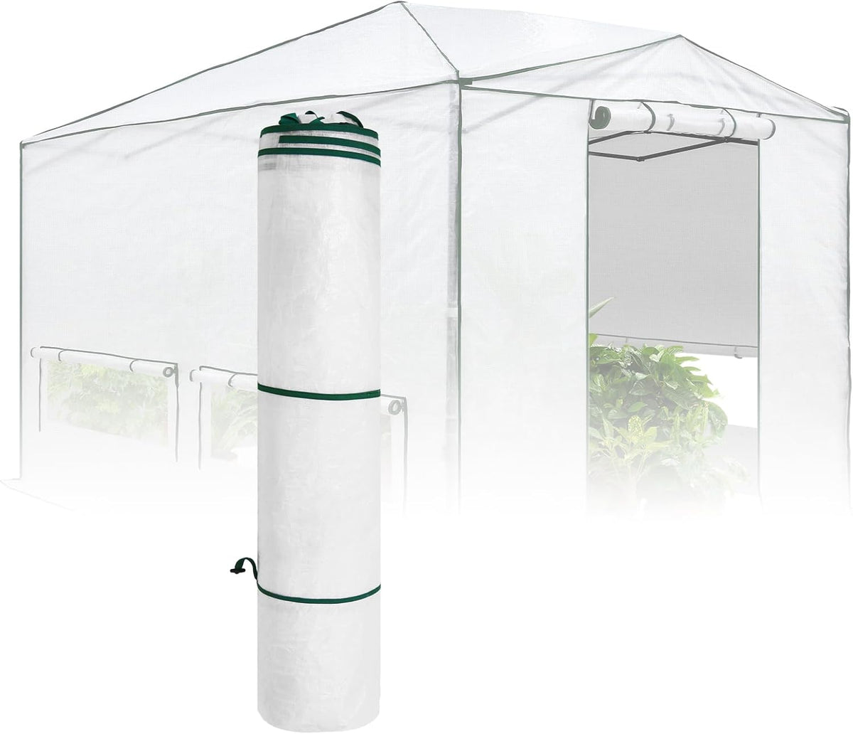 EAGLE PEAK Woven Replacement Cover for 12x8 Portable Walk-in Pop up Greenhouse, Front and Rear Roll-Up Zipper Entry Doors and 4 Roll-Up Side Windows (Frame Not Included), White
