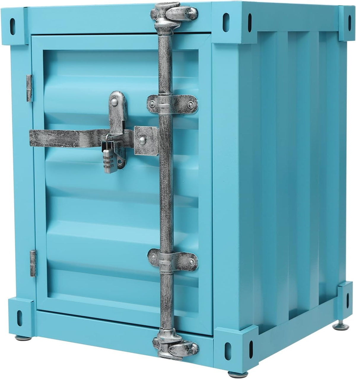 Side Table, Industrial Metal Container Cabinet,Wrought Iron Container Side Table with Concealed Storage for Bedroom, Living Room Bar (Blue)
