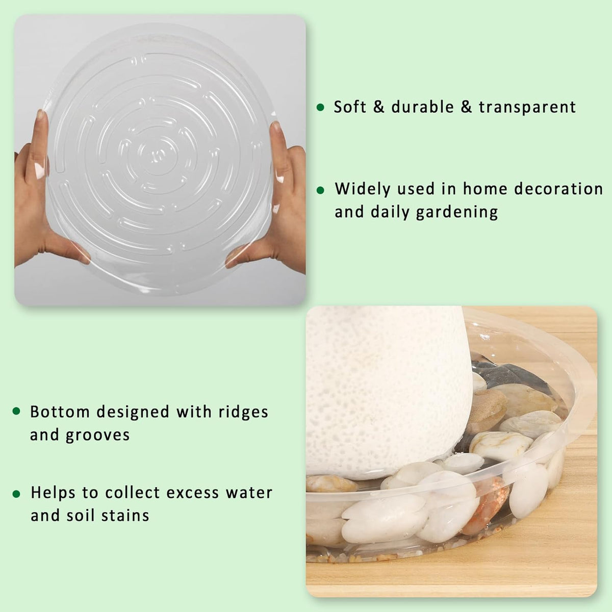 JERIA 10 Inch 20 Pack Clear Plant Saucers,Plastic Flower Pot Trays,Round Durable Plant Drip Trays for Indoor and Outdoor