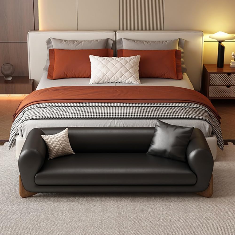 Modern Bed End Stool Leather Sofa Bench Bedroom Clothing Store Cloakroom Bedside Entryway(Gris,Medium)