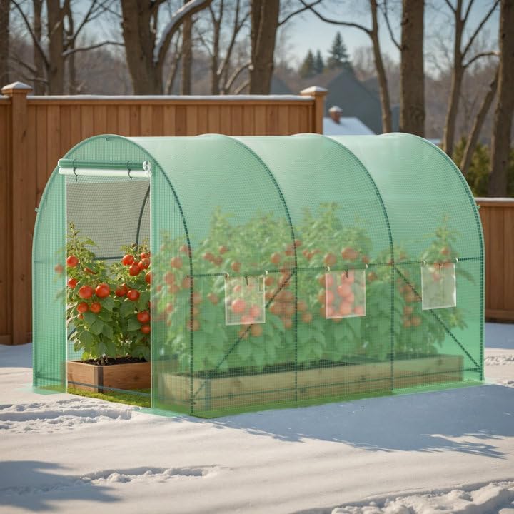 Greenhouse, 10’x7’x7’ Walk-in Greenhouse Heavy Duty Tunnel Green House with 6 Ventilated Mesh Windows & Zippered Roll-up Door, Large Plant Garden Hot House Outdoor with Reinforced Frame