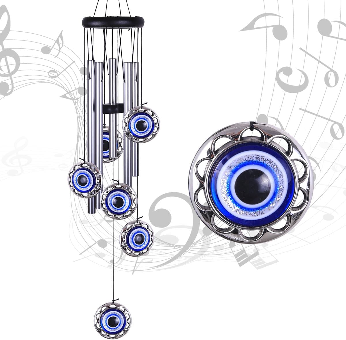 Blue Evil Eye Amulet Wind Chimes Outdoor Hanging Decor, Mobile Evil Eye Blessing Windcatcher, Evil Eye Wind Bells, Blue Evil Eye Wind Chimes for Home, Gift for Mom, Balcony, Patio, Garden Decoration