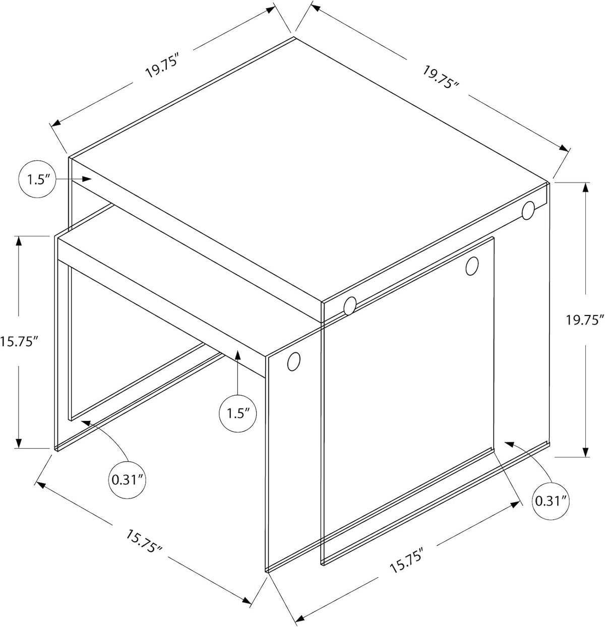 Set of 2 Square Nesting Tables with Sturdy Tempered Glass Base & Glossy White Laminate Tops – Modern Contemporary Accent Side Tables for Living Room and Bedroom Decor