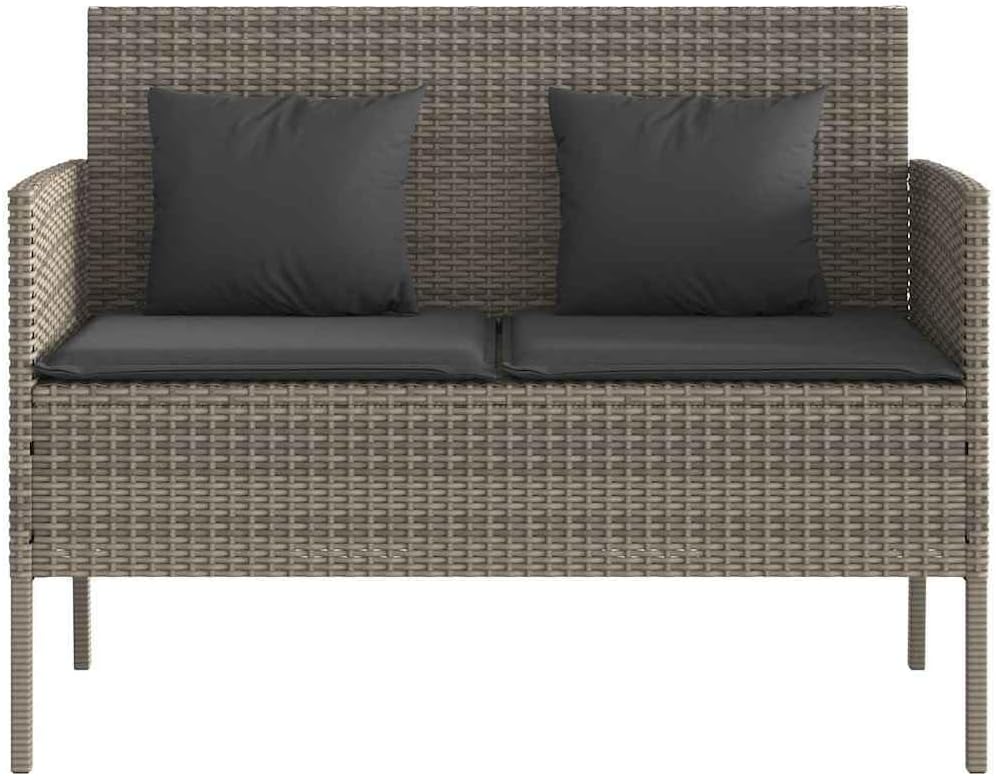 Gray Patio Storage Bench with Cushion, PE Rattan Outdoor Seating with Waterproof Bag for Cushions and Towels