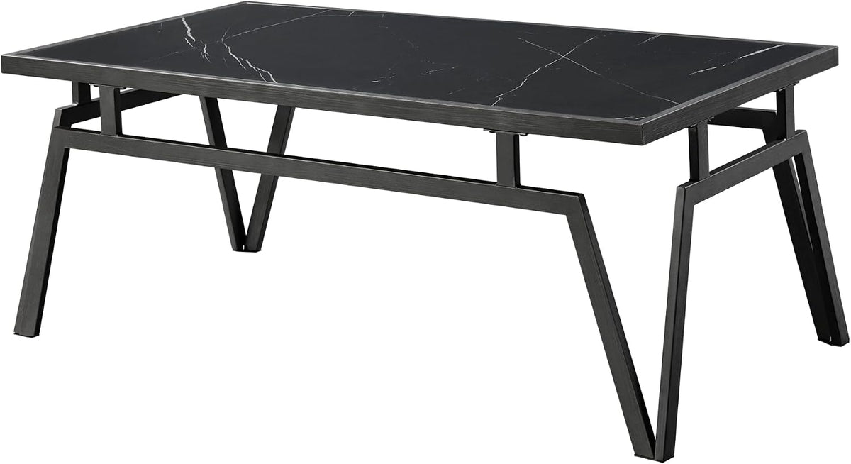 Modern Black 3pc Occasional Table Set with Sintered Stone Tops | Includes 1 cocktail table and 2 end tables with black sintered stone tops
