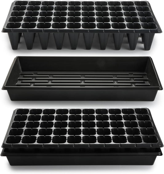 10 Pack 1020 Trays with 10 Pack 3.54" Deep 50 Cell Seed Starter Trays - Seed Starting Kit for Gardening, Durable Plastic Nursery Trays for Seed Germination & Plant Propagation (10 Set)