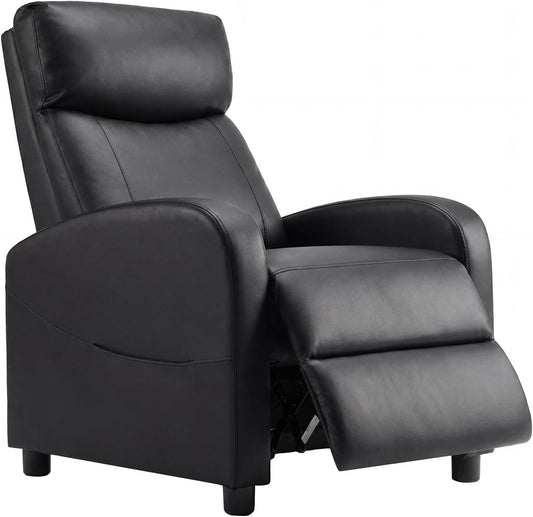 Sweetcrispy Recliner Chair PU Leather Recliner Sofa No Massage, Home Theater Seating with Lumbar Support, Adjustable Push Back Overstuffed High-Density Sponge Reclining for Living Room, Black