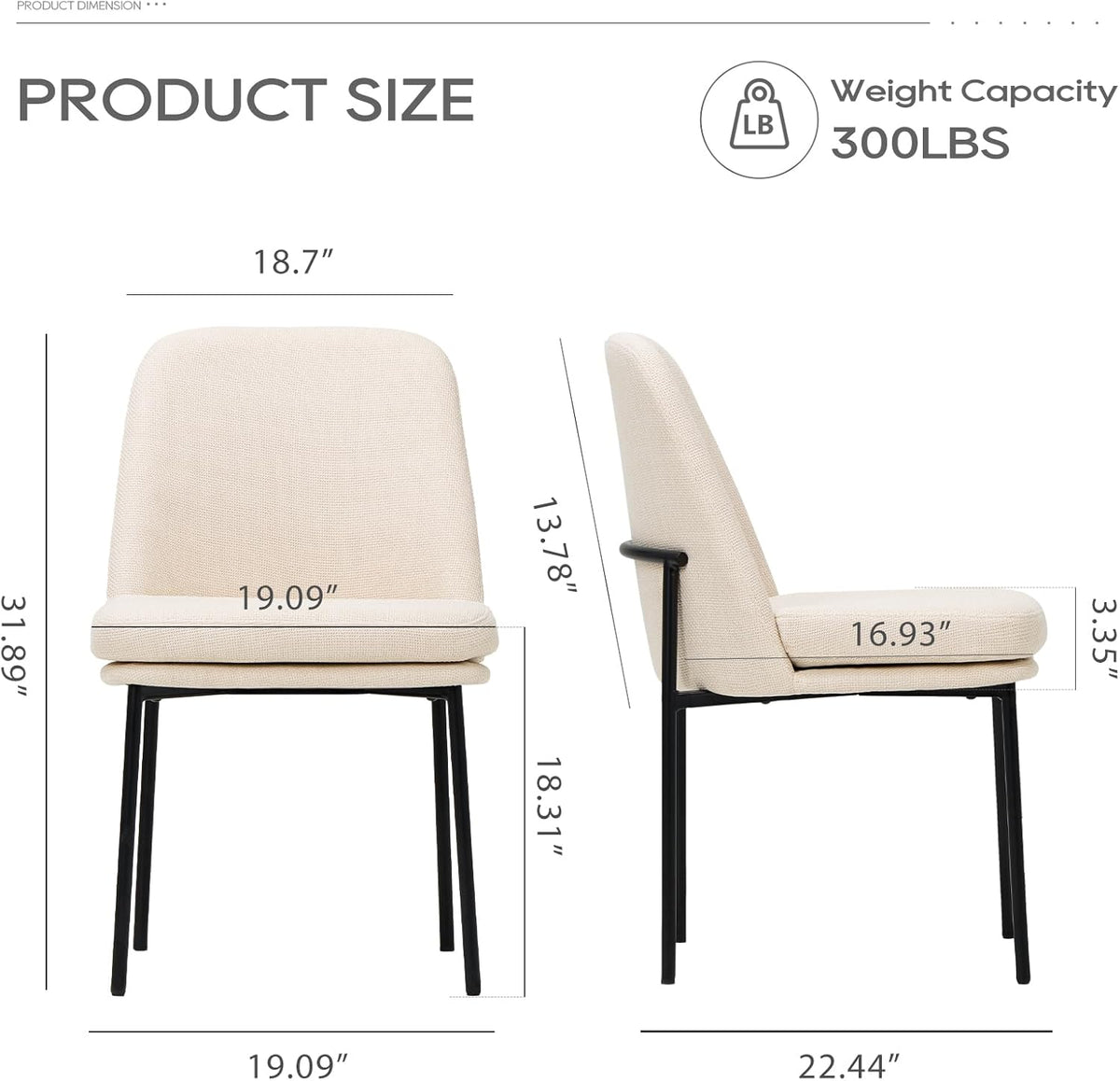 COLAMY Modern Dining Chairs Set of 2, Upholstered Dining Room Chairs Dinner Chair Kitchen Chairs with Curved Back and Metal Legs, Beige