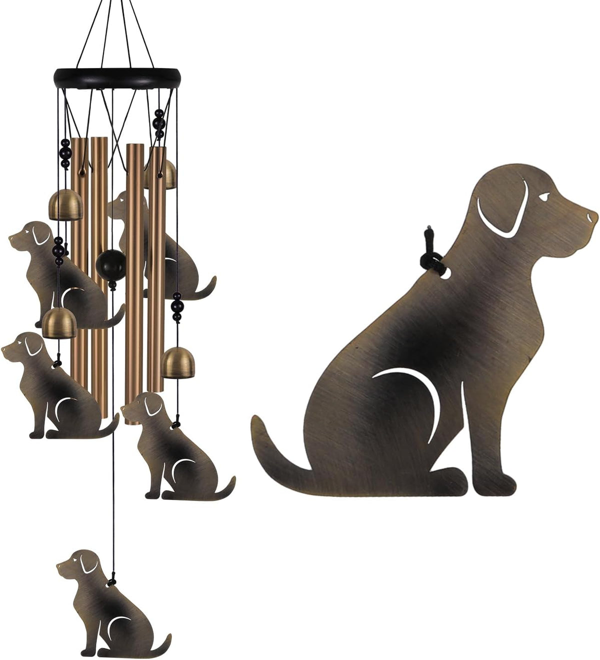 Garden Dog Wind Chimes Outdoor Indoor Decor - with 4 Tubes 4 Bells 5 Dogs Wind Chime, Mobile Romantic Dog Wind Catcher, Dogs Windchimes for Home, Mom Gifts, Balcony, Tree, Festival, Garden Decoration