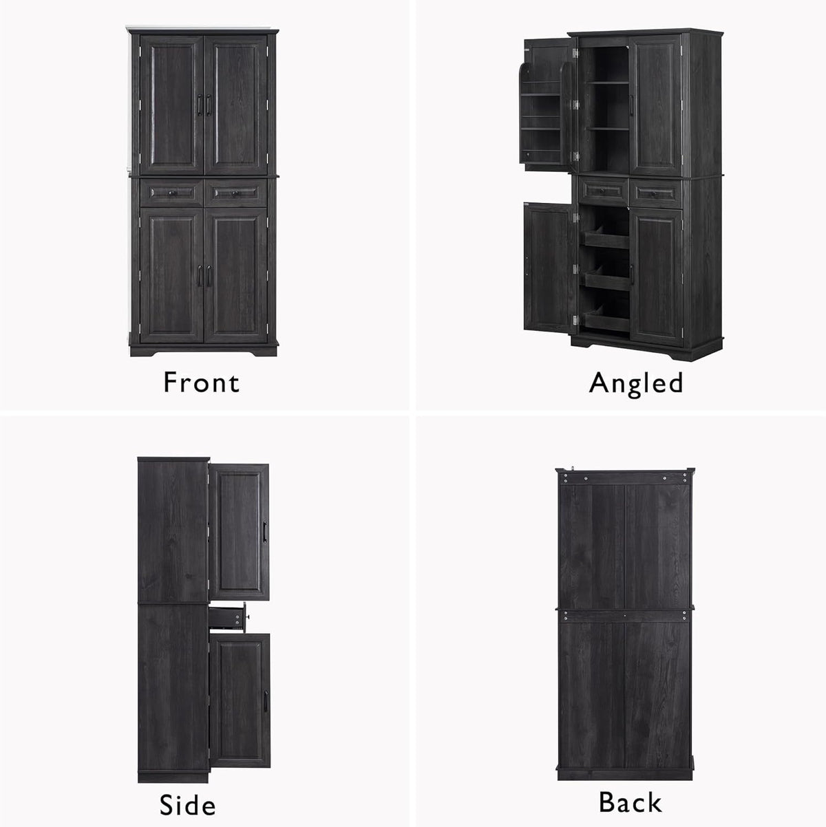 Tall Arched Pantry Cabinet with Pull-Out Cabinet Organizers, Brown | 71"H Farmhouse Storage Cabinet with 6 Door Shelves, 2 Drawers, Anti-Tipping, Embossed Texture for Dining Room