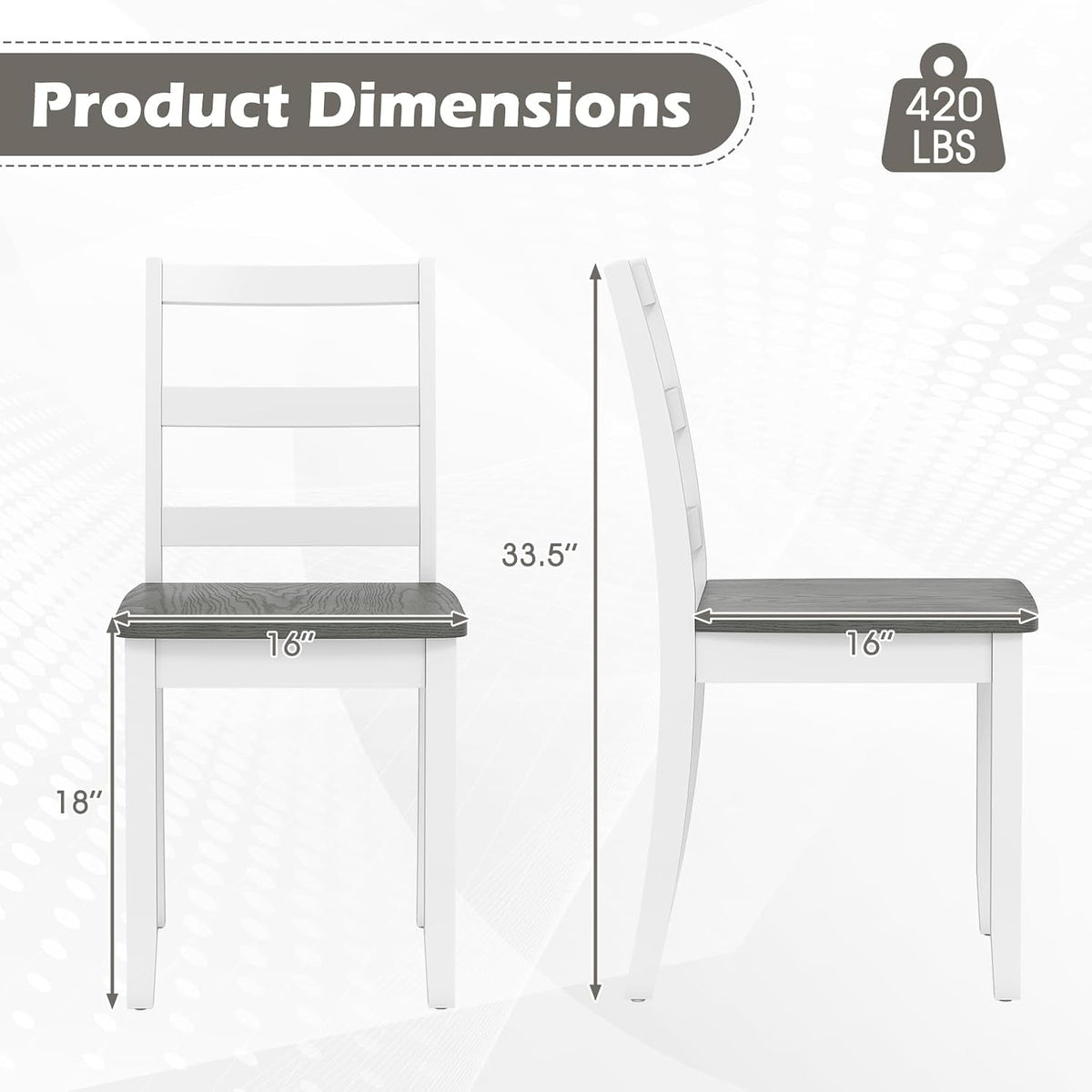 Giantex Dining Chairs, Wooden Armless Kitchen Chairs with Solid Rubber Wood Legs, Farmhouse Ladder Back Dining Chairs for Dining Room (2, White+Gray)