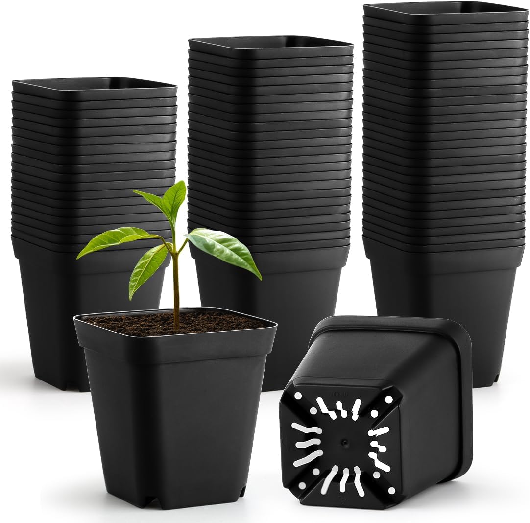 60 Pcs Nursery Pots 2.7 Inch, Plastic Seed Starting Pot with Drainage Holes, Sturdy Seedling pots for Planting, Cuttings (Black)