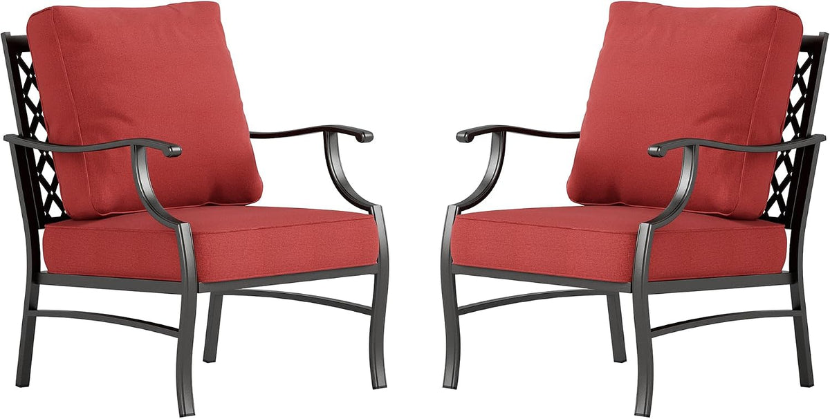 SUNSHINE VALLEY Metal Patio Chair Set of 2 with 5.75" Extra Thick Cushion, 2 Pieces High Back Outdoor Patio Chairs All Weather Outdoor Furniture Seating for Deck Backyard Balcony Front Porch, Rust Red