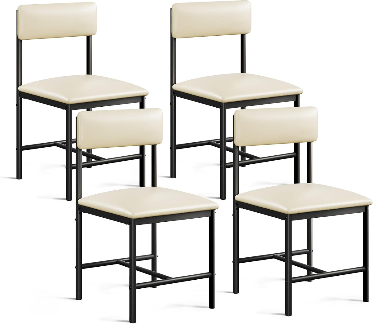 DWVO Dining Chairs Set of 4, White Faux Leather with Metal Legs | Padded seat & backrest, sturdy metal legs, modern style, fits dining room kitchen restaurant, easy to assemble