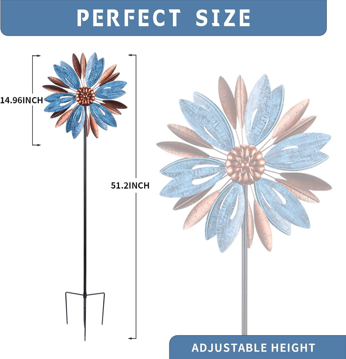 WONDER GARDEN Wind Spinners Outdoor - Metal Wind Spinner Windmill, Kinetic Wind Sculpture & Spinners for Yard Patio Lawn Decor