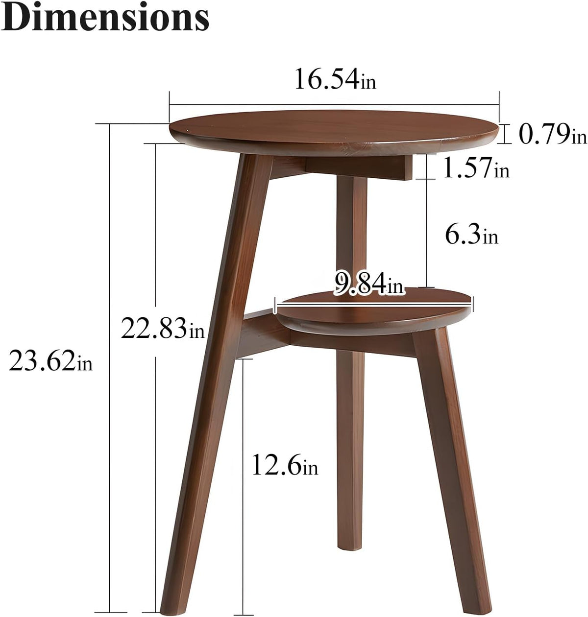 Side Table, 2-Tier Round End Tables Living Room, Mid Century Modern Side Table, Round Nightstand, Oak Accent Table, Small Round Coffee Table, 16.54" Dia.x 23.62" H(Walnut)