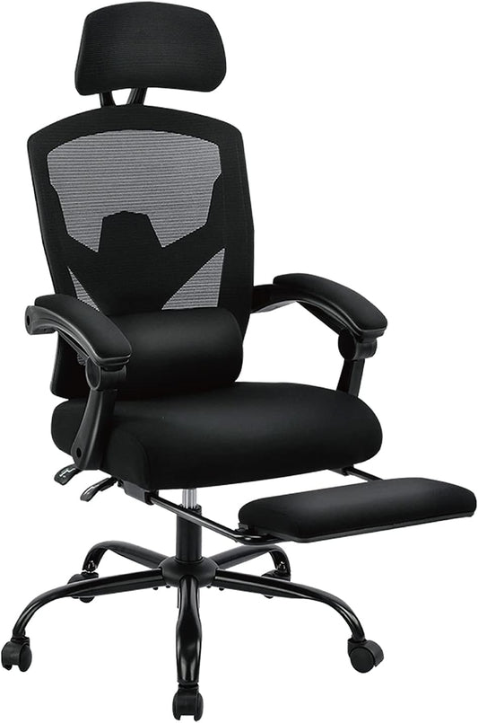 Sweetcrispy Ergonomic Office Chair, Computer Desk Chair with Lumbar Support | High-Back Mesh, 360° Rolling Work, Swivel with Wheels, Comfy Arms, Home Bedroom Study, Black