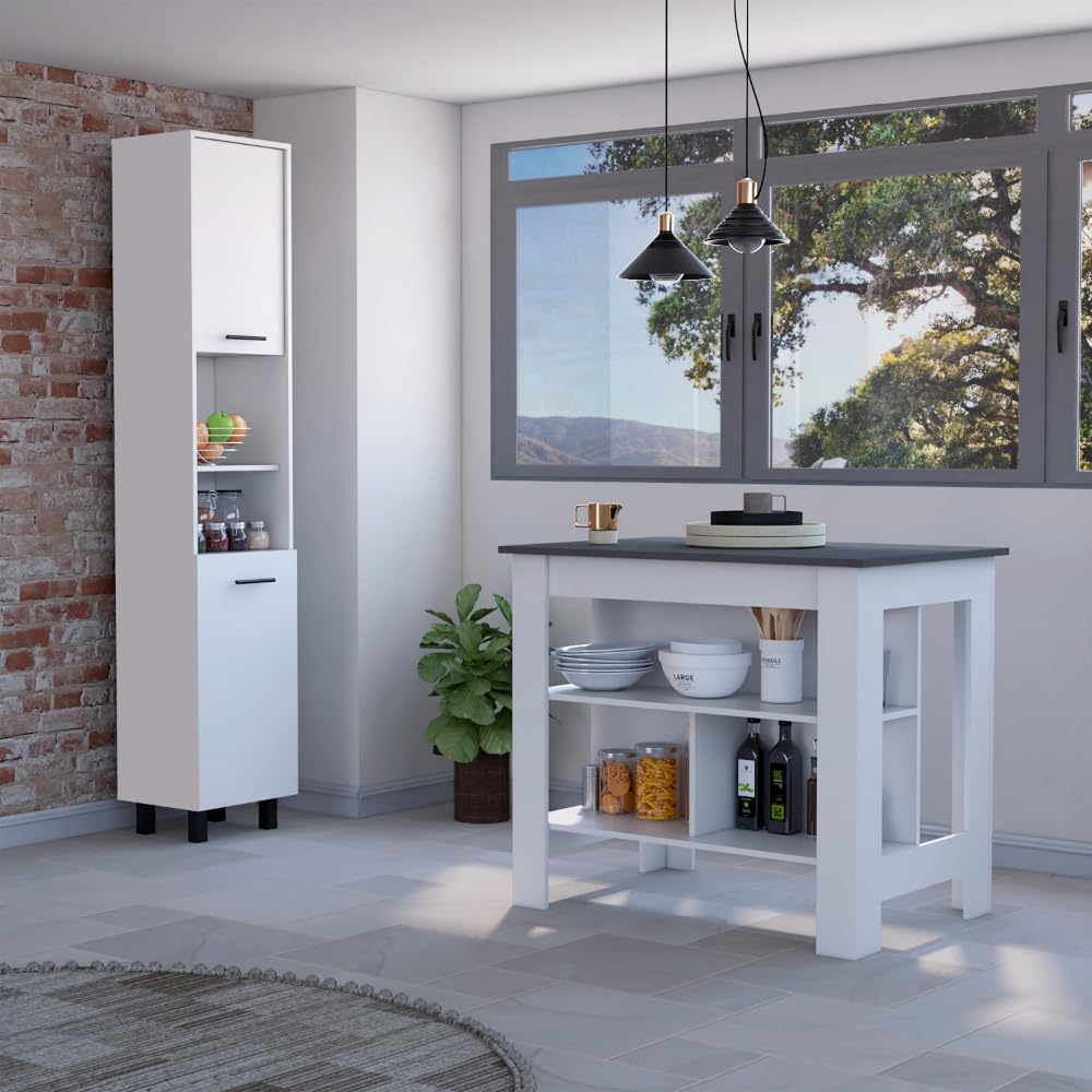 2-Piece Kitchen Set with Island and Pantry Cabinet | Spacious kitchen island with 8 storage shelves and a pantry cabinet with 2 doors